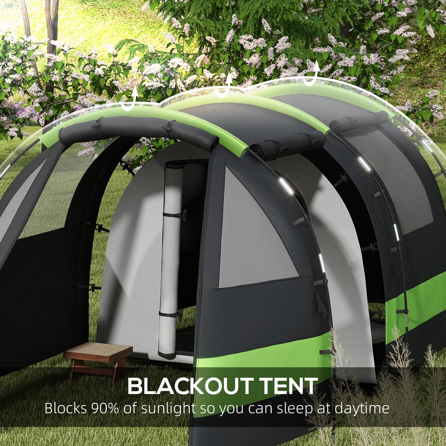 Outsunny Four Man, Two Room Blackout Tent, with Accessories