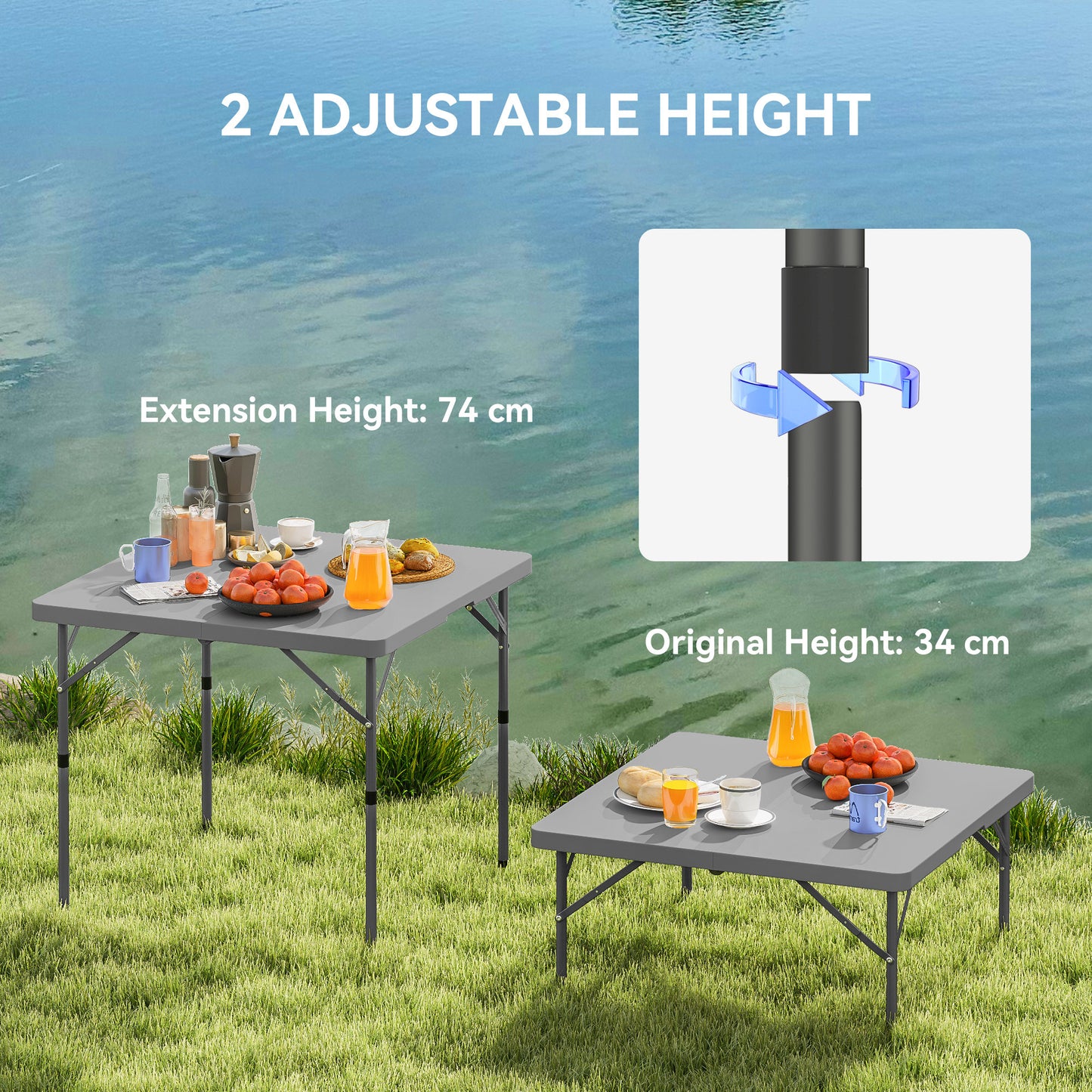 Outsunny 3ft Folding Camping Table, Heavy Duty Picnic Table with 2 Adjustable Height for Indoor Outdoor Garden, Party, BBQ