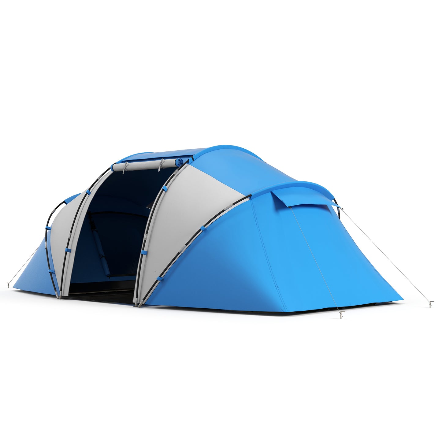 Outsunny 4-6 Man Camping Tent w/ Two Bedroom, Hiking Sun Shelter, UV Protection Tunnel Tent