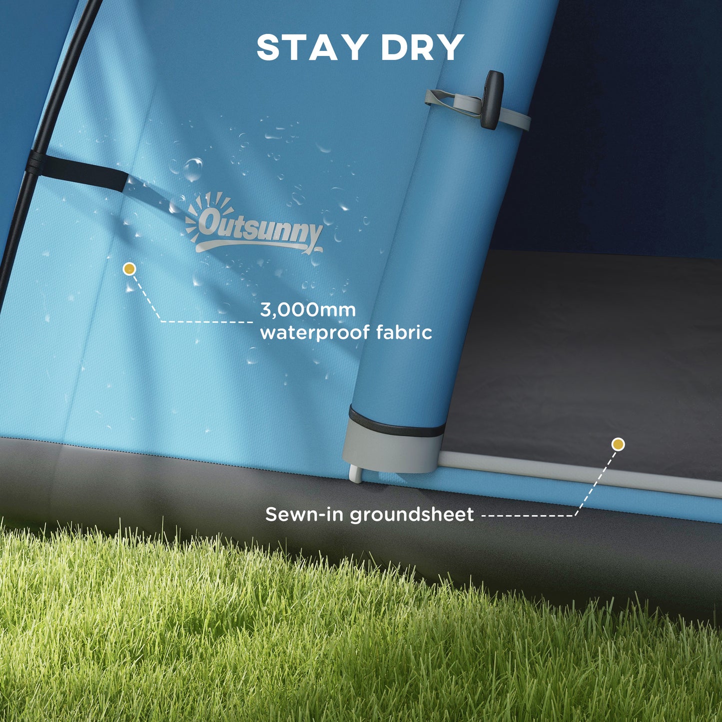 Outsunny 3000mm Waterproof Camping Tent for 5-6 Man, Family Tent with Porch and Sewn in Groundsheet, Portable with Bag