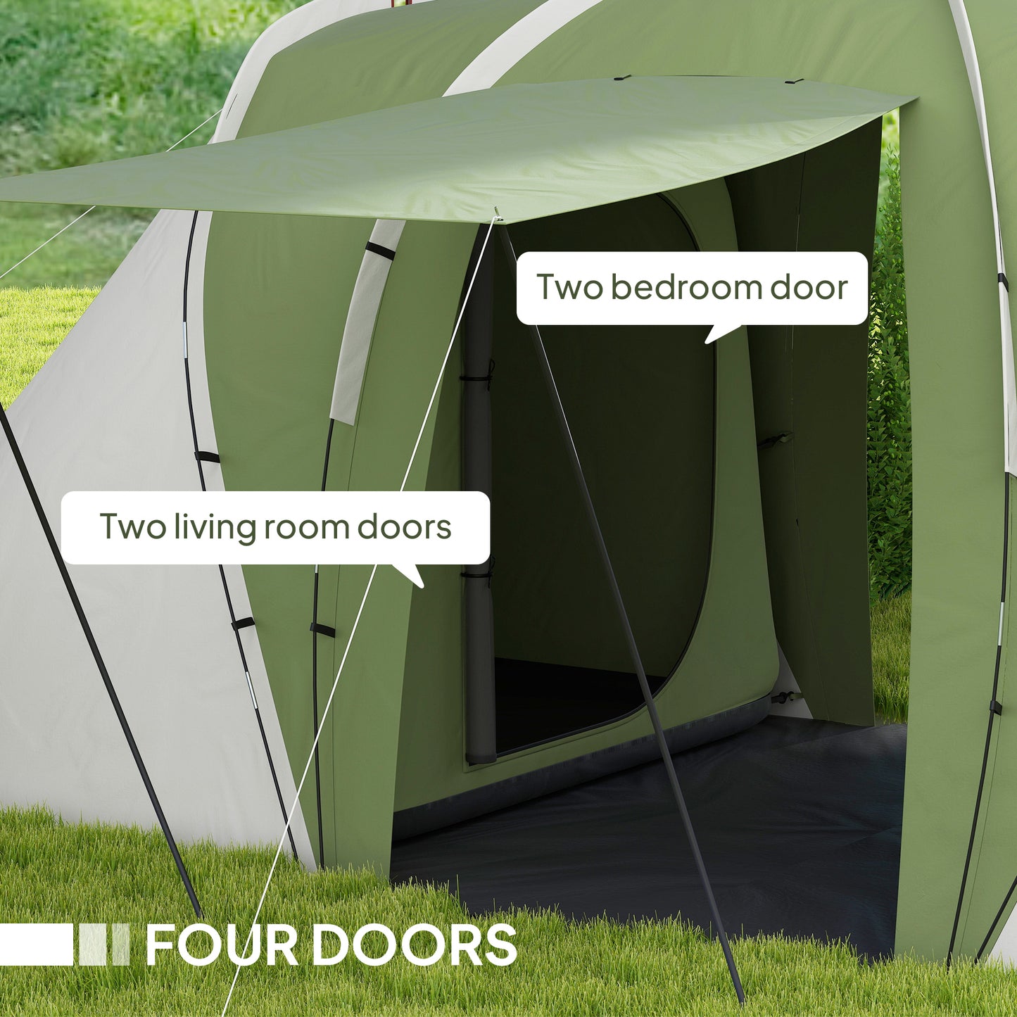 Outsunny Large Camping Tent Tunnel Tent with 2 Bedroom and Living Area, 2000mm Waterproof, Portable with Bag for 4-6 Man