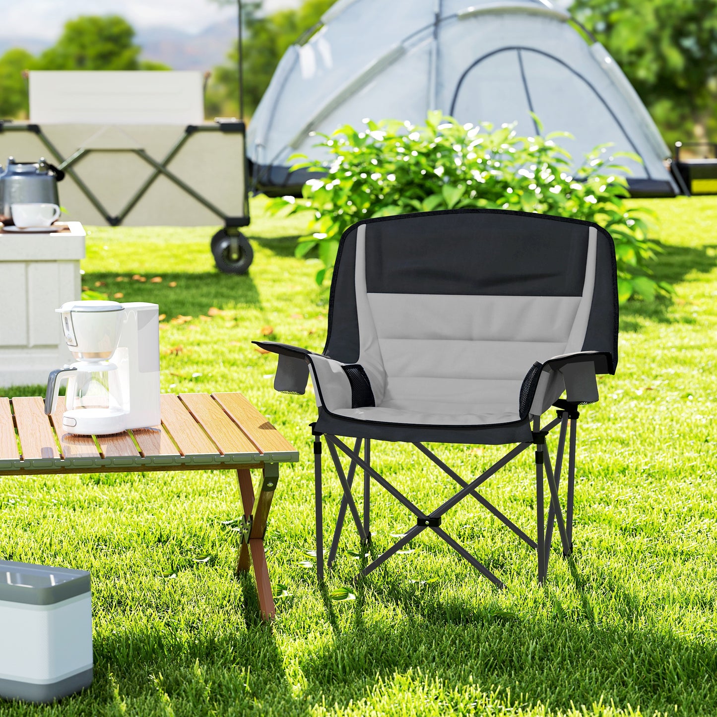Outsunny Portable Padded Camping Chair, with Bag