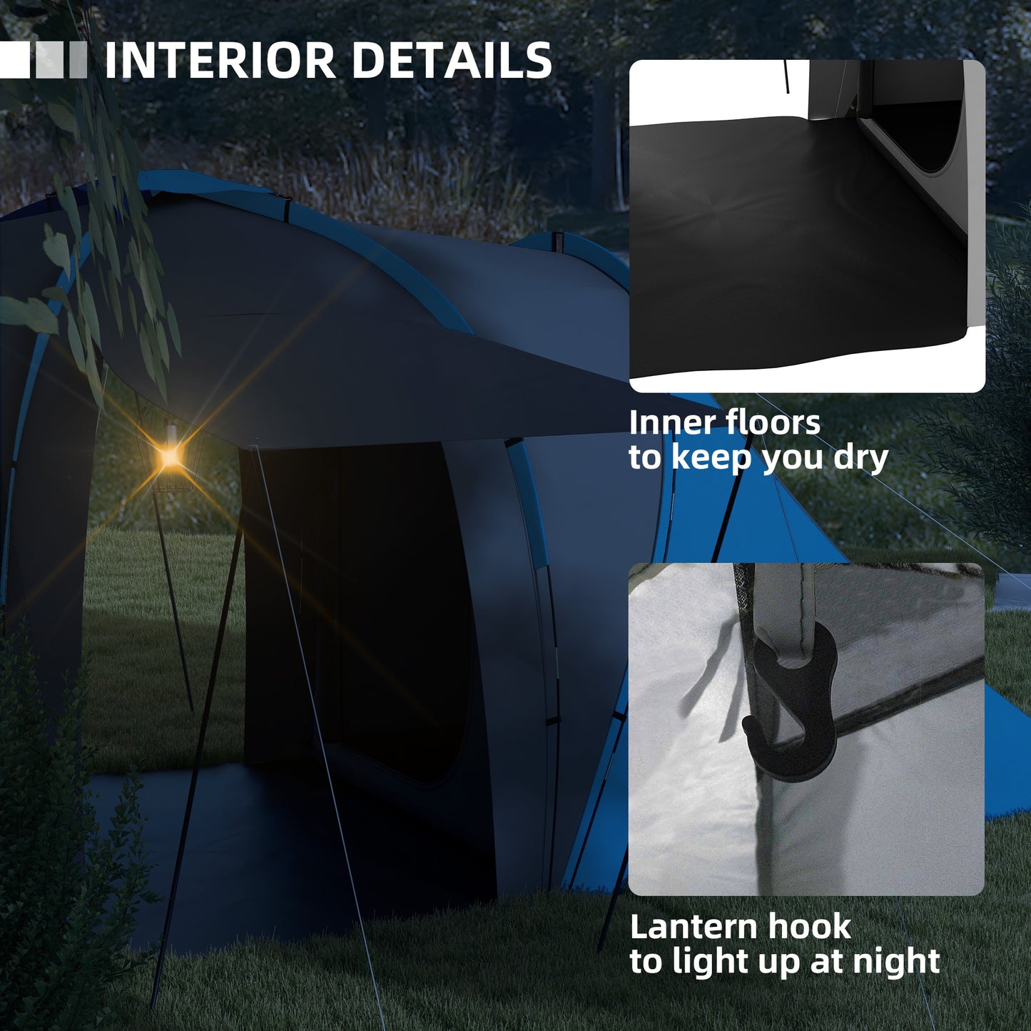 Outsunny Large Camping Tent Tunnel Tent with 2 Bedroom and Living Area, 2000mm Waterproof, Portable with Bag for 4-6 Man