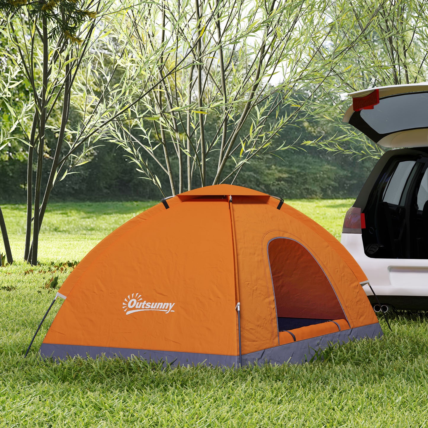 Outsunny 2 Person Camping Tent, Dome Tent with Zipped Doors, Storage Pocket, Portable Handy Bag