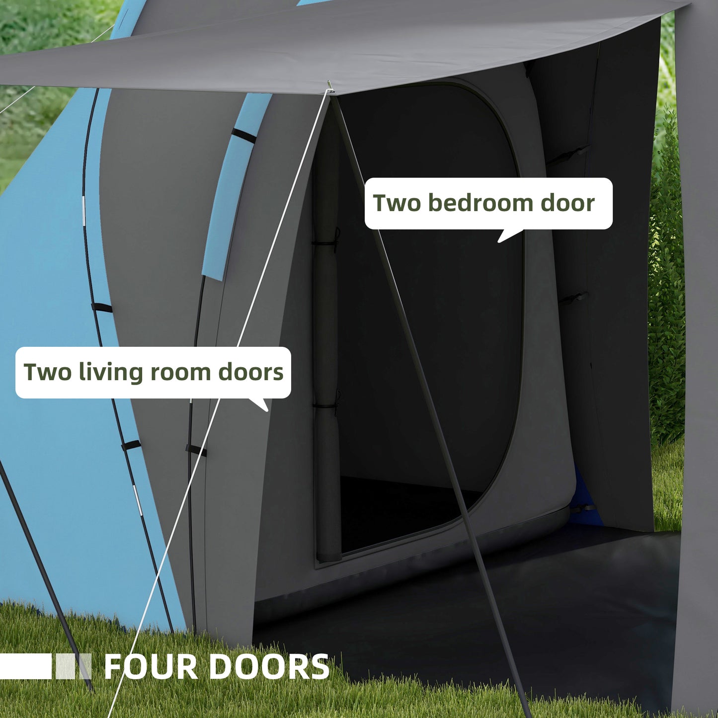 Outsunny Large Camping Tent Tunnel Tent with 2 Bedroom and Living Area, 2000mm Waterproof, Portable with Bag for 4-6 Man