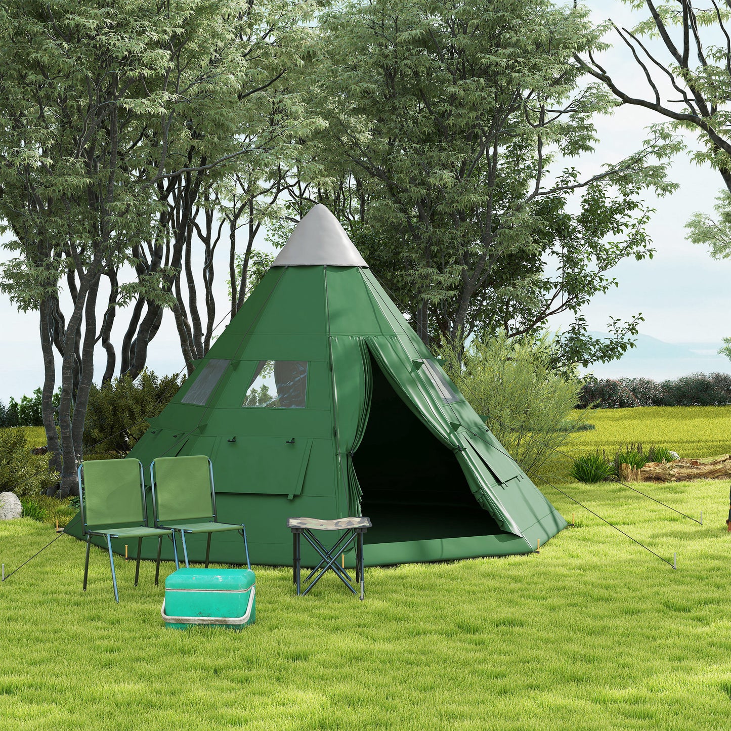 Outsunny 6 Men Tipi Tent with Carry Bag