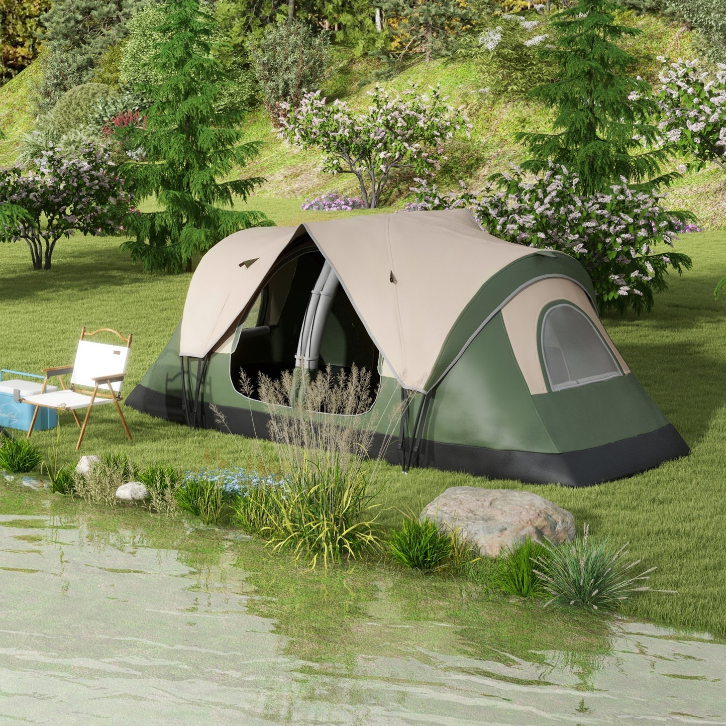 Outsunny Camping Tent for 6-8 Man with 2000mm Waterproof Rainfly and Carry Bag for Fishing Hiking Festival