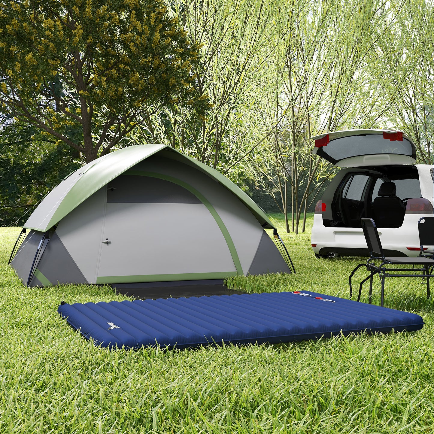 Outsunny Camping Tent with Inflatable Mattress, 2-3 Person Dome Tent with Air Bed and Sewn-in Groundsheet, Portable 3000mm Waterproof Tent with Carry Bag and Hook, for Fishing Hiking
