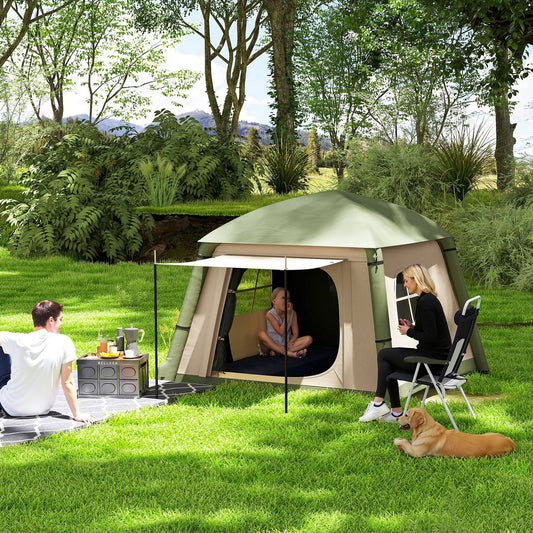 Outsunny Inflatable Camping Tent w/ Hand Pump, Easy Setup 1/2 Person Blow Up Tent Waterproof 190T Taffeta w/ Mesh Windows, Doors and Carry Bag