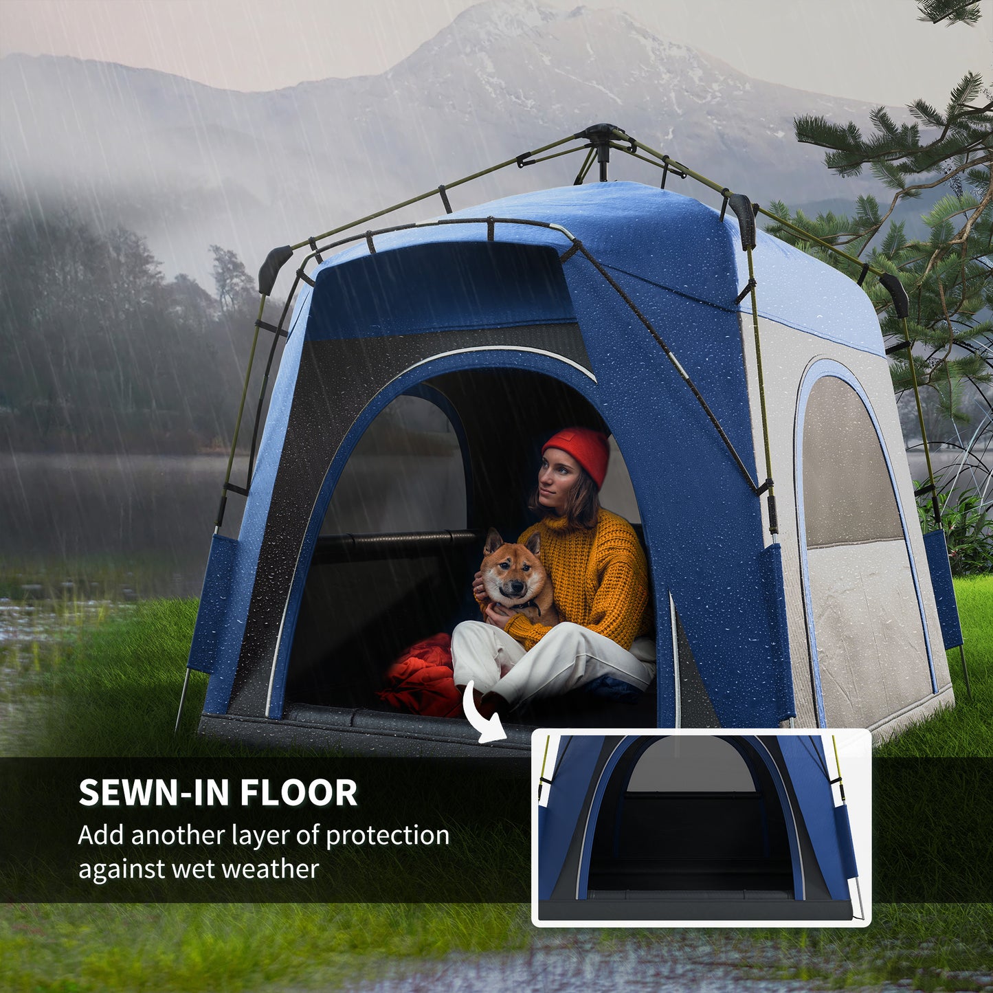 Outsunny 4 Person Automatic Camping Tent, Outdoor Pop Up Tent, Portable Backpacking Dome Shelter