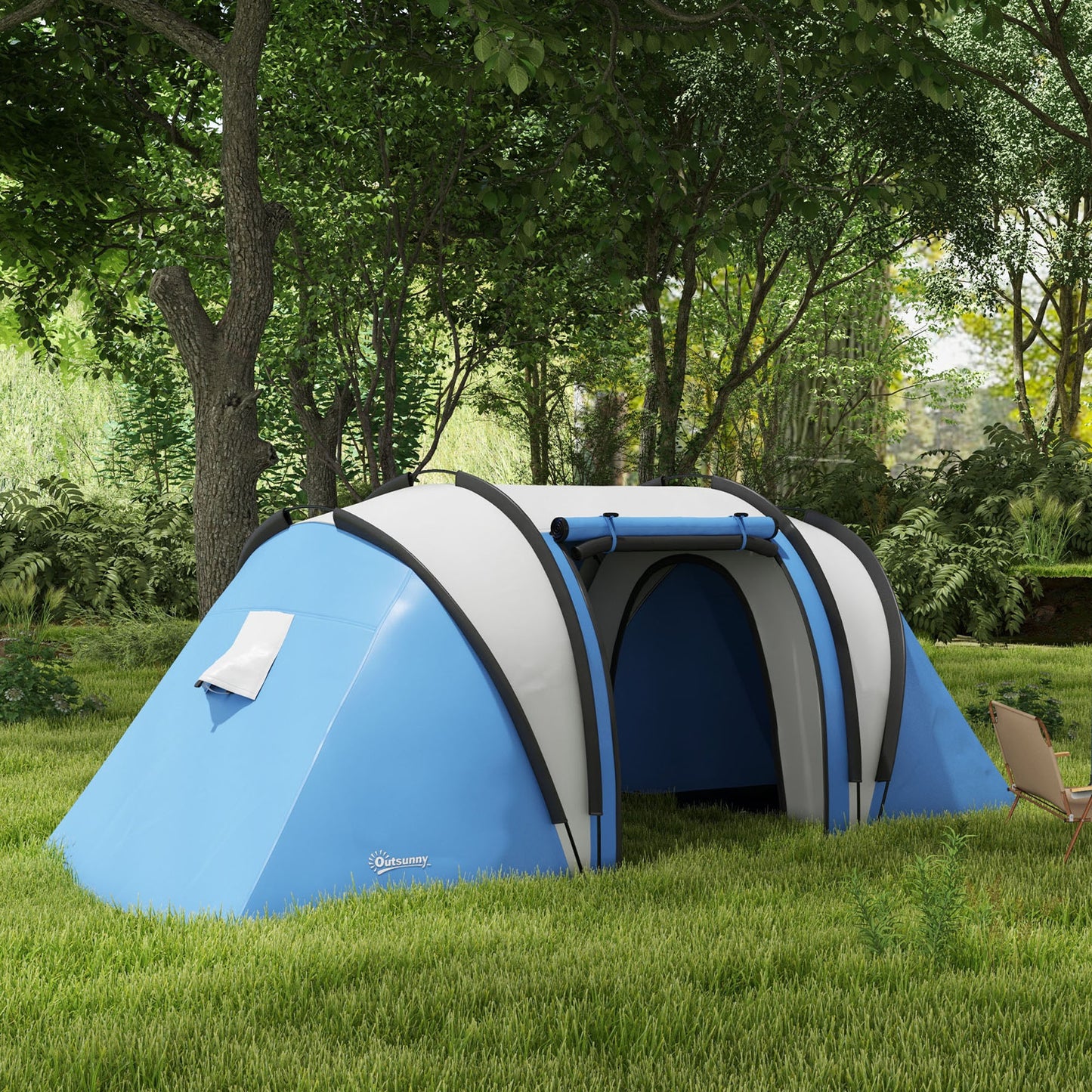 Outsunny Camping Tent with 2 Bedrooms and Living Area, 3000mm Waterproof Family Tent, for Fishing Hiking Festival