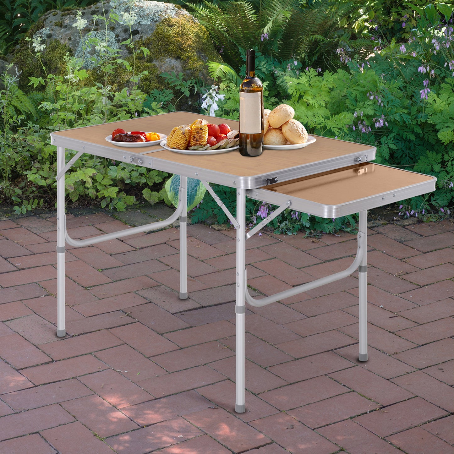 Outsunny 3ft Aluminium MDF-Top Folding Picnic Table Portable Camping Table
