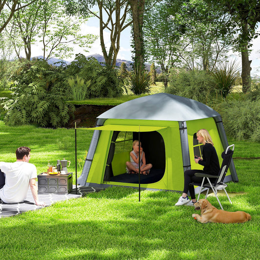 Outsunny Inflatable Camping Tent w/ Hand Pump, Easy Setup 1/2 Person Blow Up Tent Waterproof 190T Taffeta w/ Mesh Windows, Doors and Carry Bag