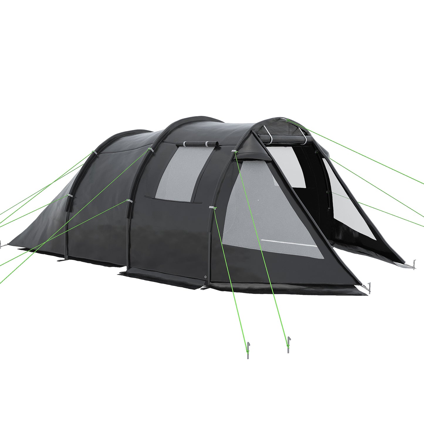 Outsunny 3-4 Man Tunnel Tent, Two Room Camping Tent with Windows and Covers, Portable Carry Bag, for Fishing, Hiking, Sports, Festival