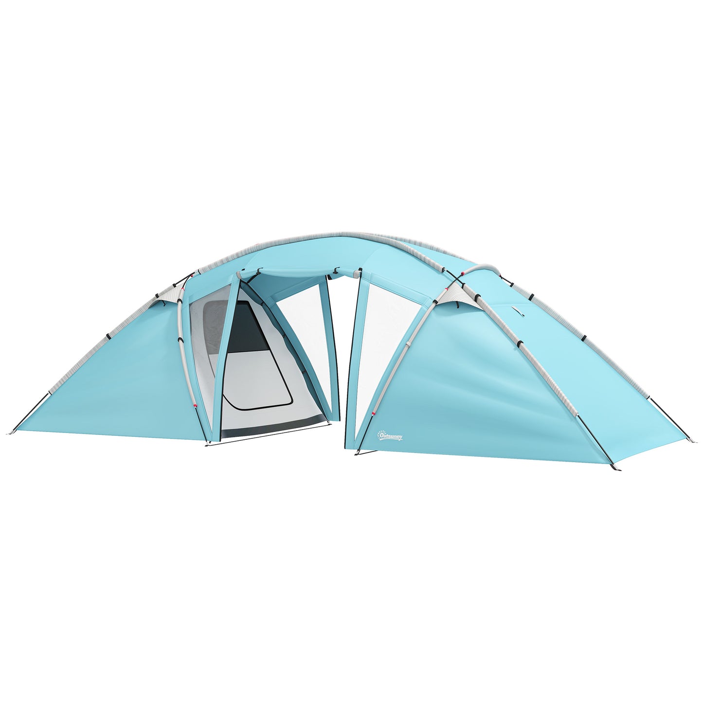 Outsunny 4-6 Man Family Camping Tent w/ 2 Bedrooms and a Living Room, Waterproof Tunnel Tent w/ Sewn In Groundsheet, Doors, Windows, Carry Bag