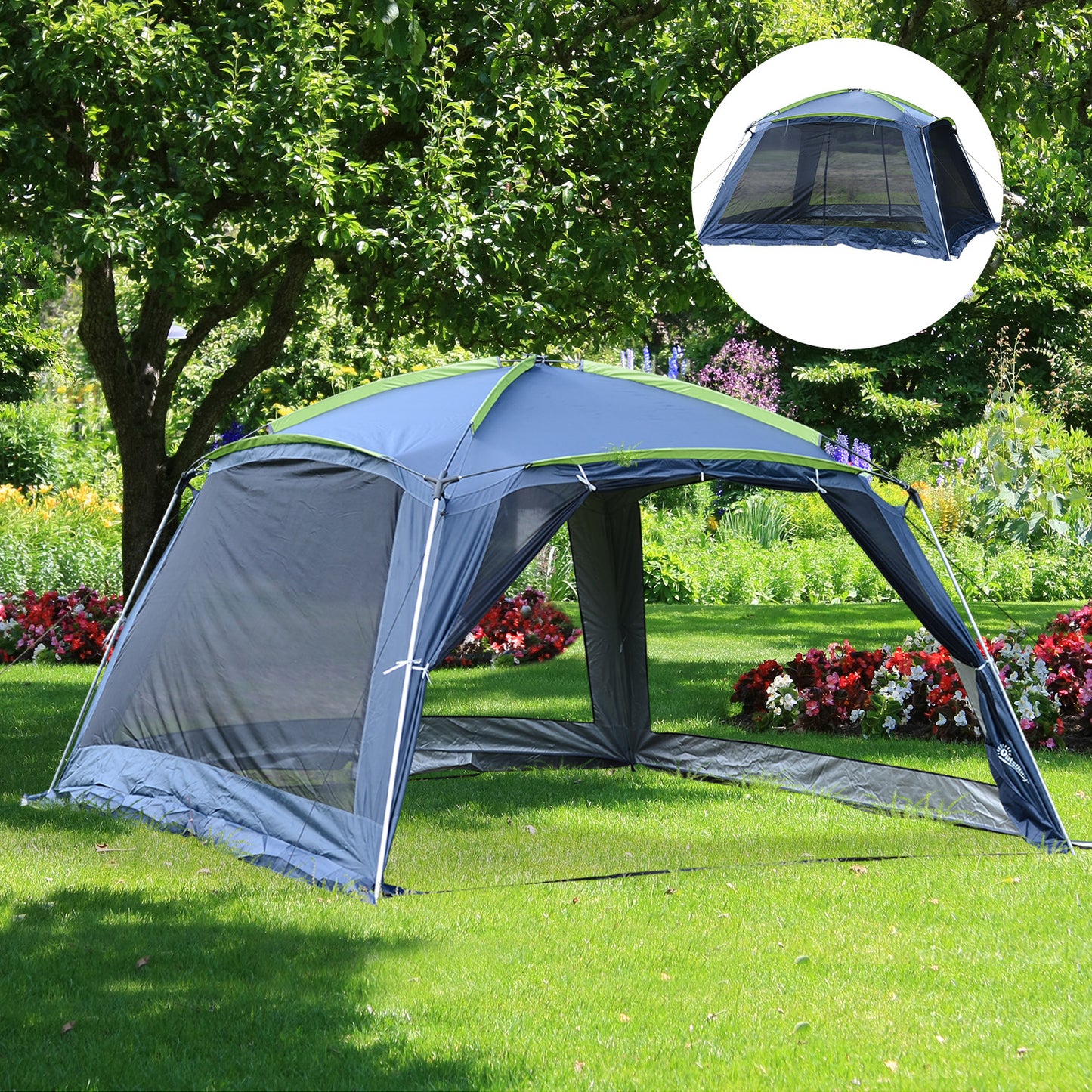 Outsunny 5-8 Persons Pop Up Tent Camping Gazebo Garden Tent-Dark Blue/Green