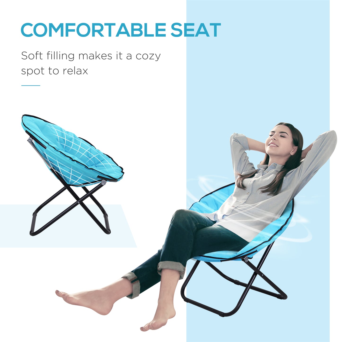 Outsunny Garden Folding Portable Padded Saucer Moon Chair Padded Round Outdoor Camping Travel Fishing Seat