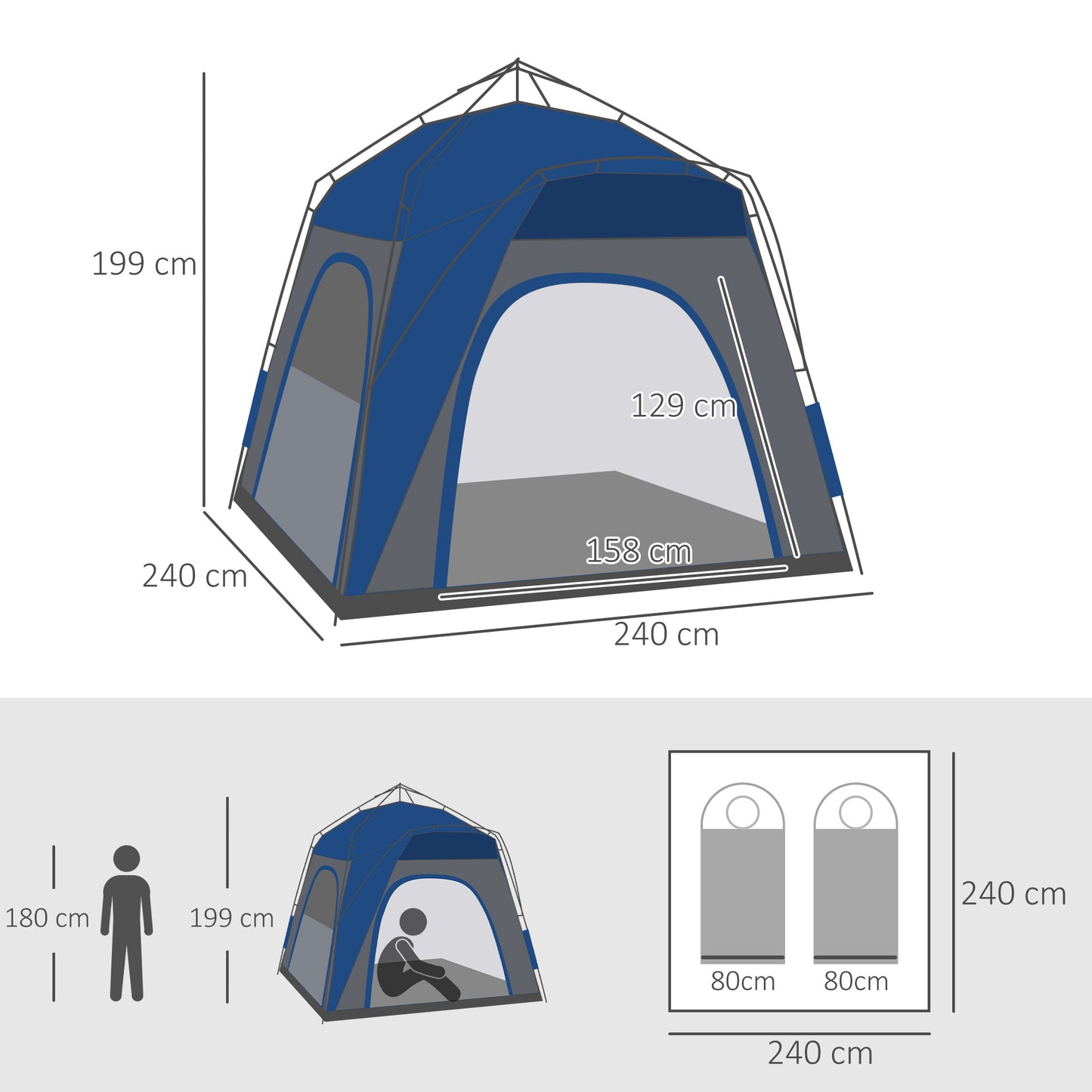 Outsunny 4 Person Automatic Camping Tent, Outdoor Pop Up Tent, Portable Backpacking Dome Shelter
