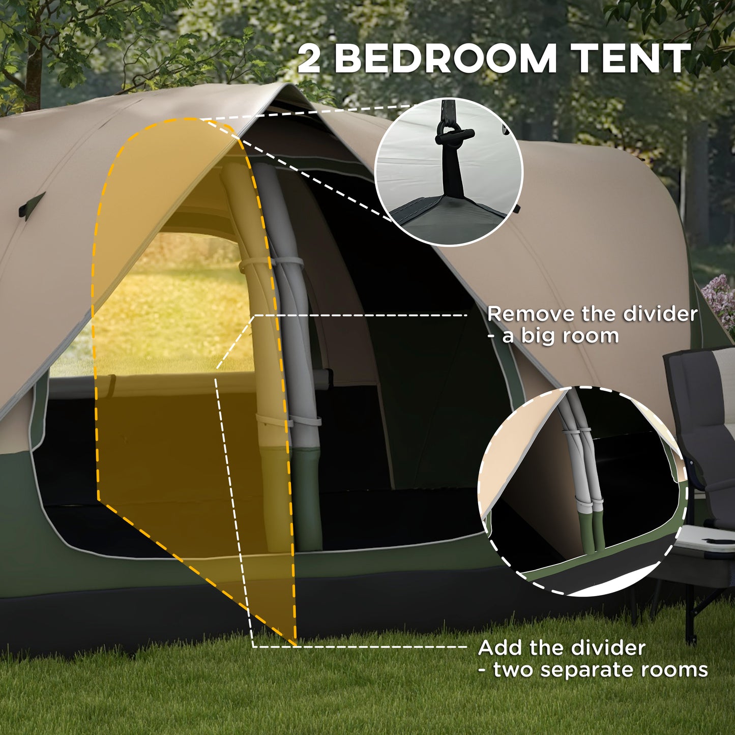 Outsunny Camping Tent for 6-8 Man with 2000mm Waterproof Rainfly and Carry Bag for Fishing Hiking Festival