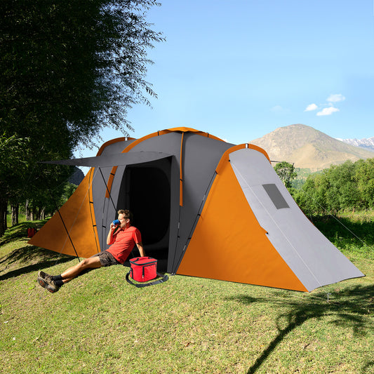 Outsunny Large Camping Tent Tunnel Tent with 2 Bedroom and Living Area, 2000mm Waterproof, Portable with Bag for 4-6 Man