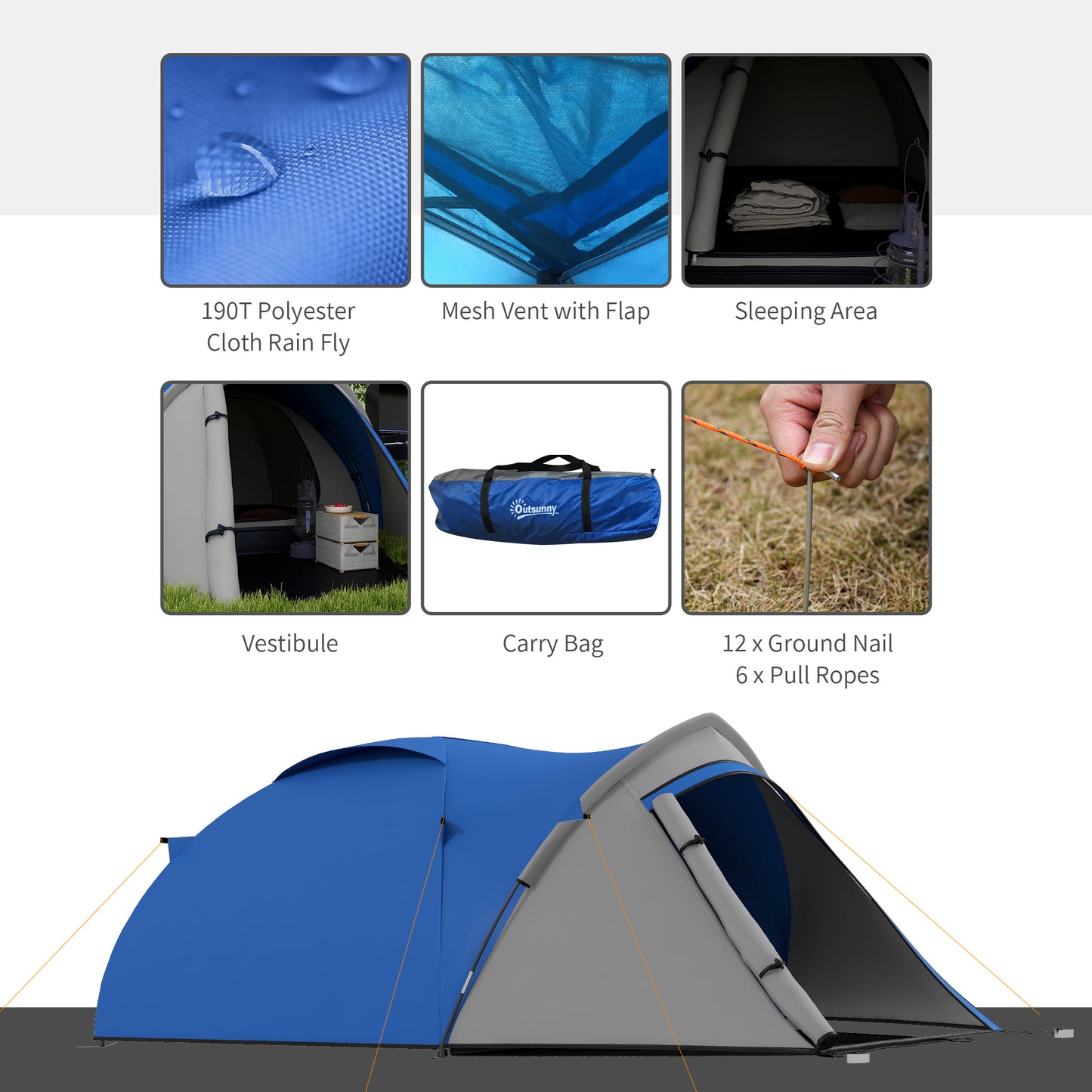 Outsunny Two-Man Dome Tent, with Front Vestibule