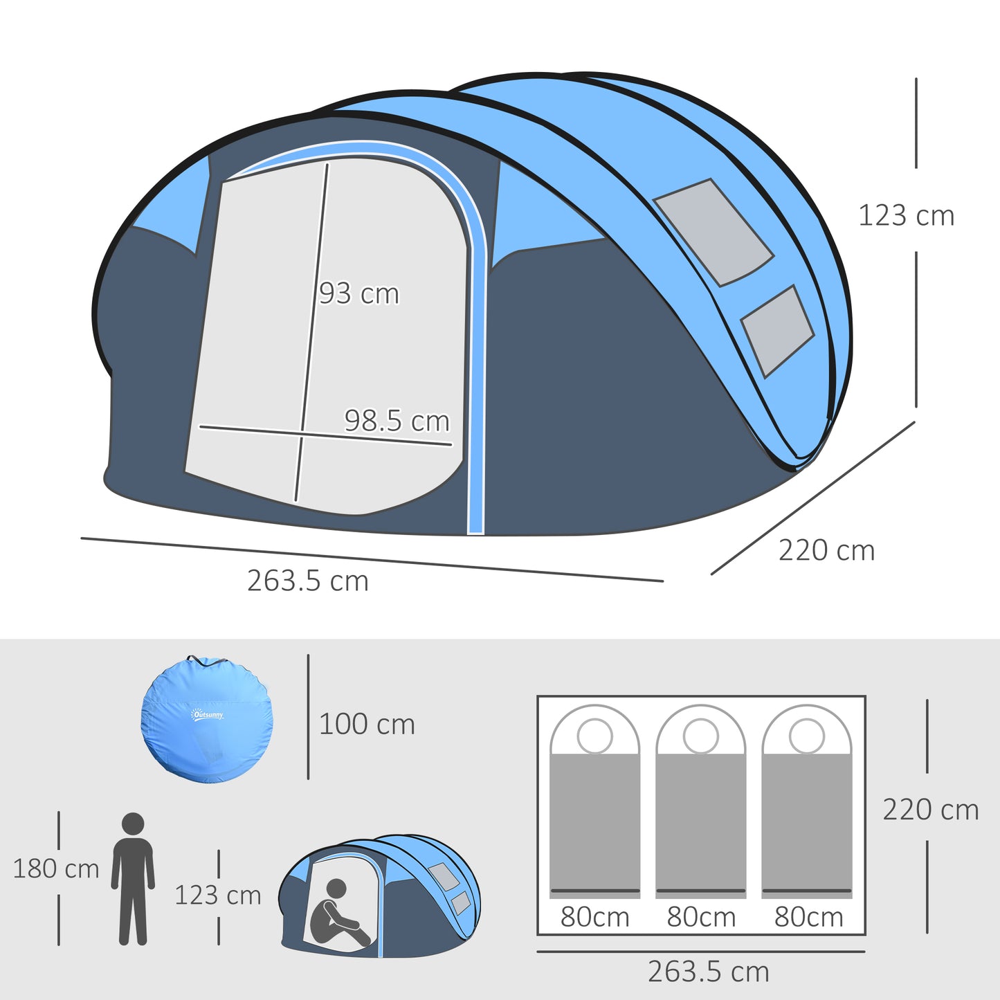 Outsunny 4-5 Person Pop-up Camping Tent Family Tent w/ 2 Mesh Windows & PVC Windows Portable Carry Bag for Outdoor Trip