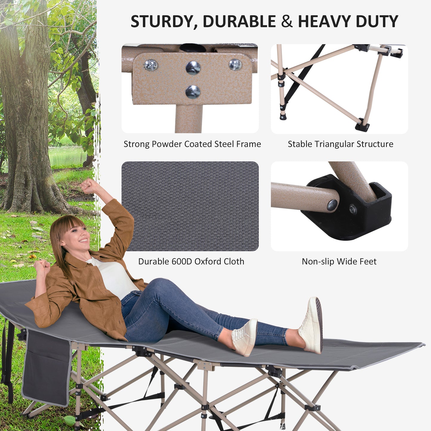 Outsunny Single Steel Frame Portable Camping Cot, with Carry Bag