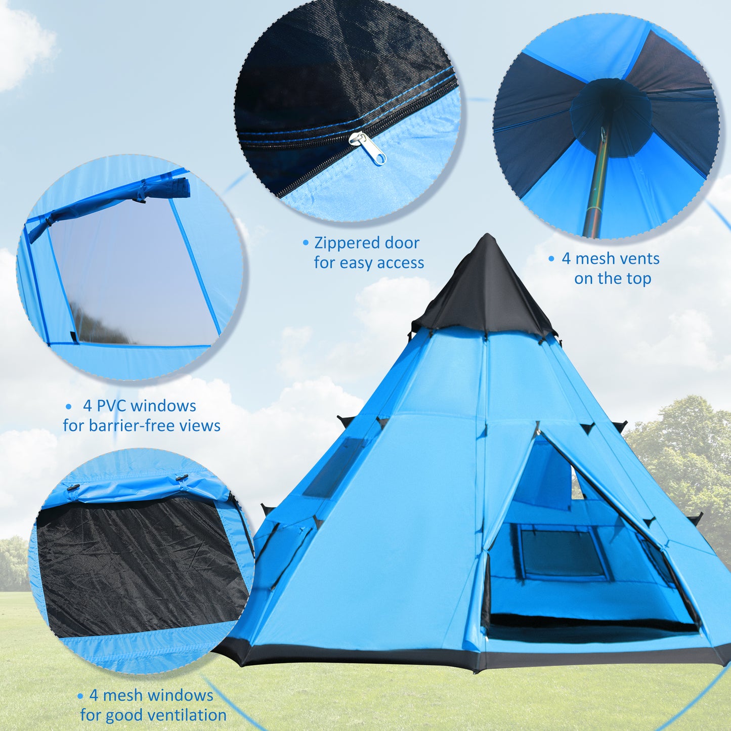 Outsunny 6 Men Tipi Tent with Carry Bag