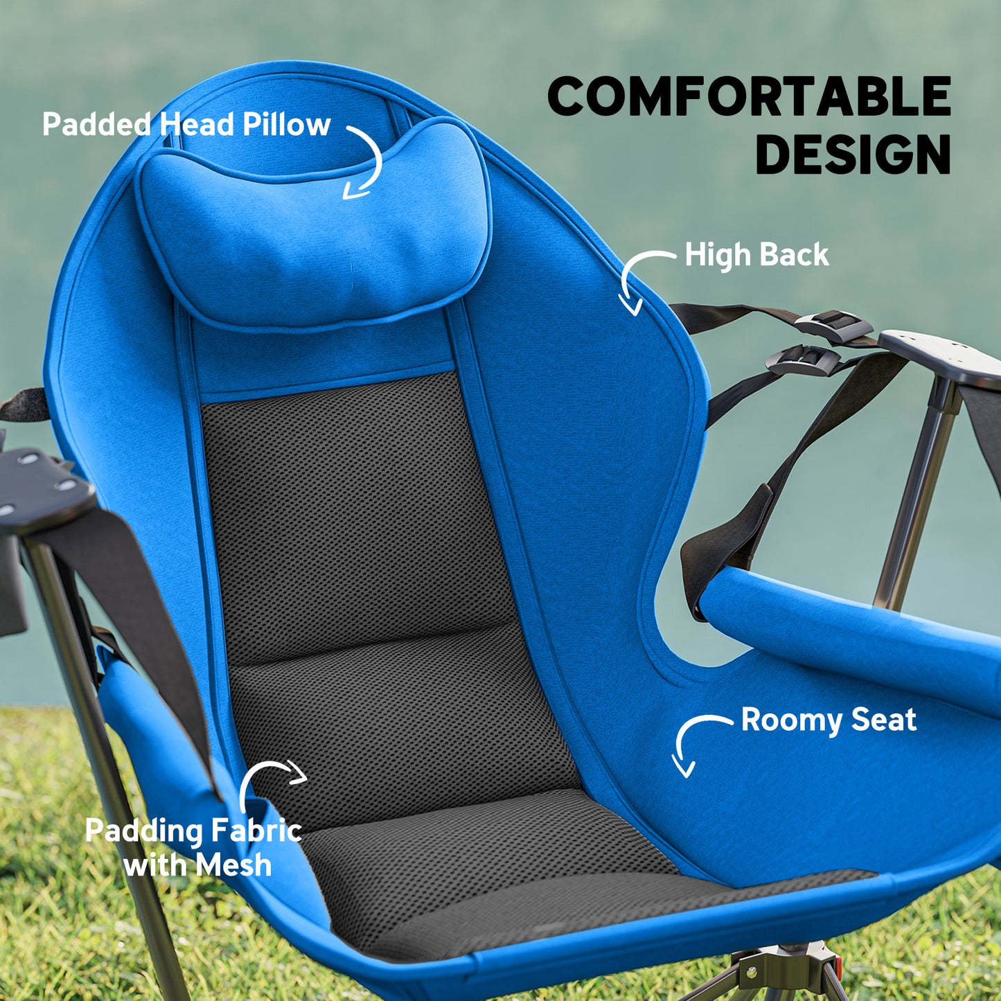 Outsunny Hammock Camping Chair Set of 2, Adjustable Back Swinging Camping Chair Portable Swinging Chair with Cup Holder, Headrest, Padded Seat and Carry Bag for Travel Fishing Hiking