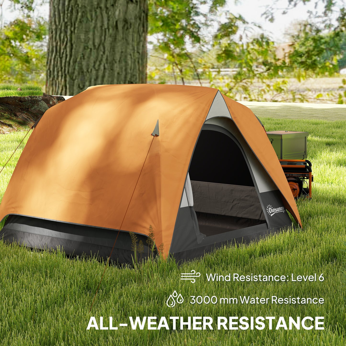 Outsunny 3-4 Person Camping Tent, Easy Set Up Waterproof Dome Tent with Sewn-in Groundsheet, Mesh Windows, Pocket and Hook for Camping, Hiking, Backpacking