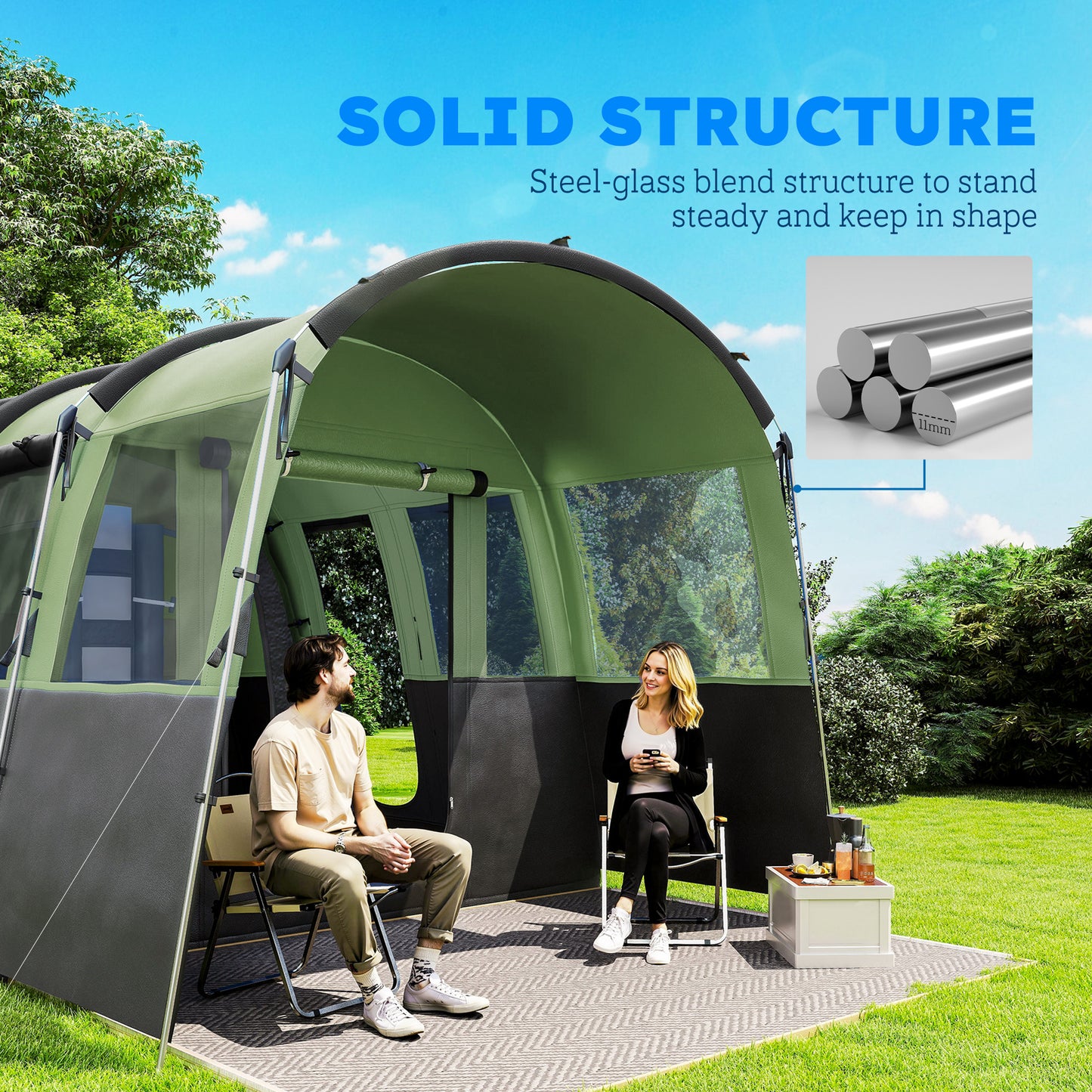 Outsunny 8-Person Camping Tent, Waterproof Family Tent, Tunnel Design, 4 Large Windows, Sleeping Cabins 3000mm Water Column