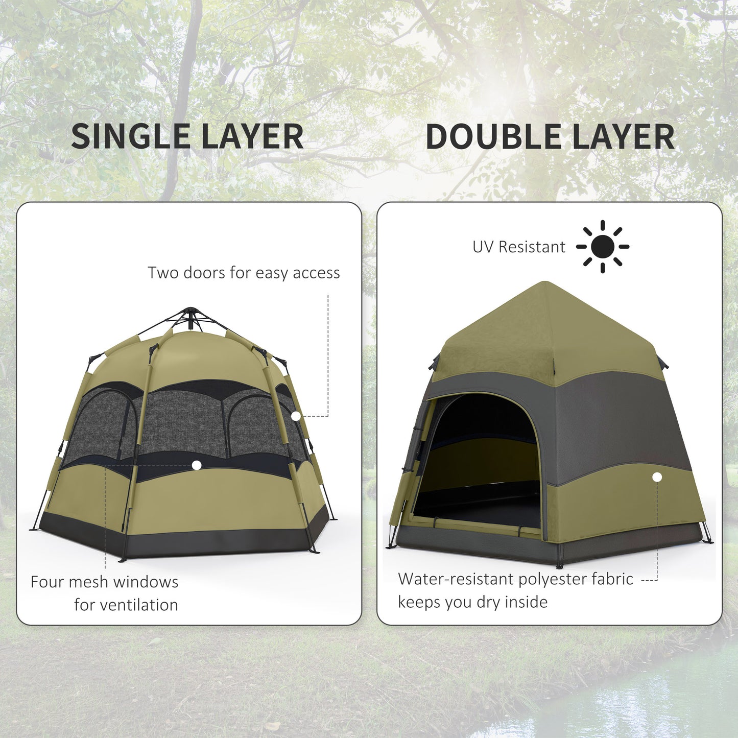 Outsunny Six Man Hexagon Camping Tent with Hang Hook and Carry Bag