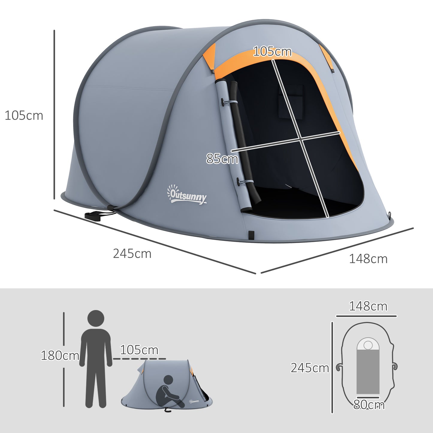 Outsunny Two-Man Pop-Up Dome Tent, with Accessories
