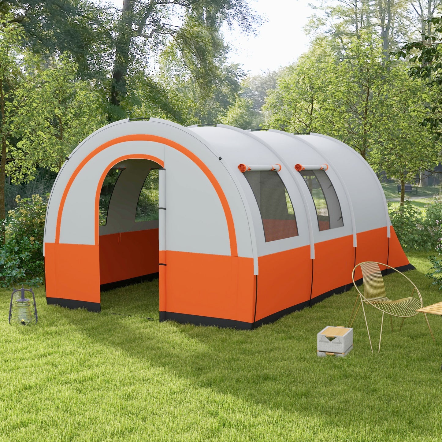 Outsunny 3000mm Waterproof Camping Tent, 5-6 Man Family Tent with Living and Bedroom, Carry Bag Included
