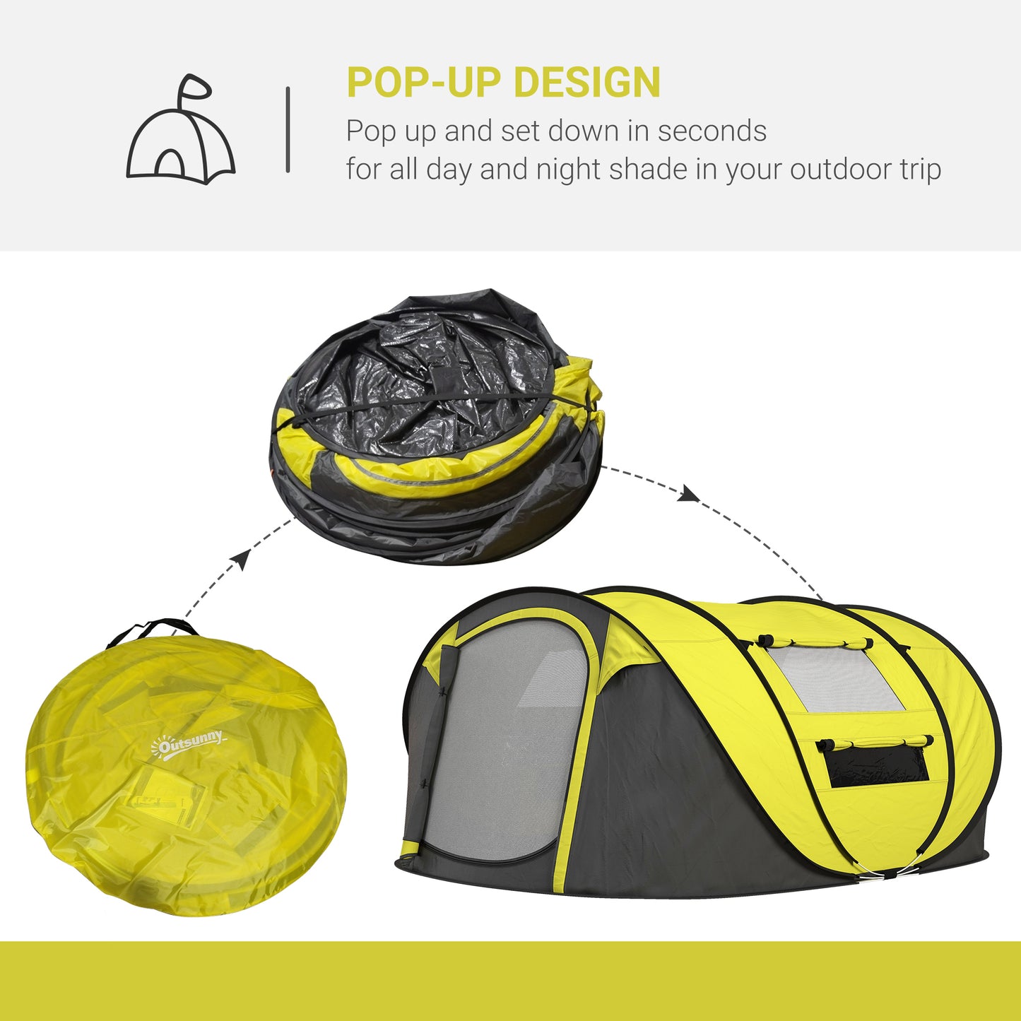 Outsunny 4-5 Person Pop-up Camping Tent Family Tent w/ 2 Mesh Windows & PVC Windows Portable Carry Bag for Outdoor Trip