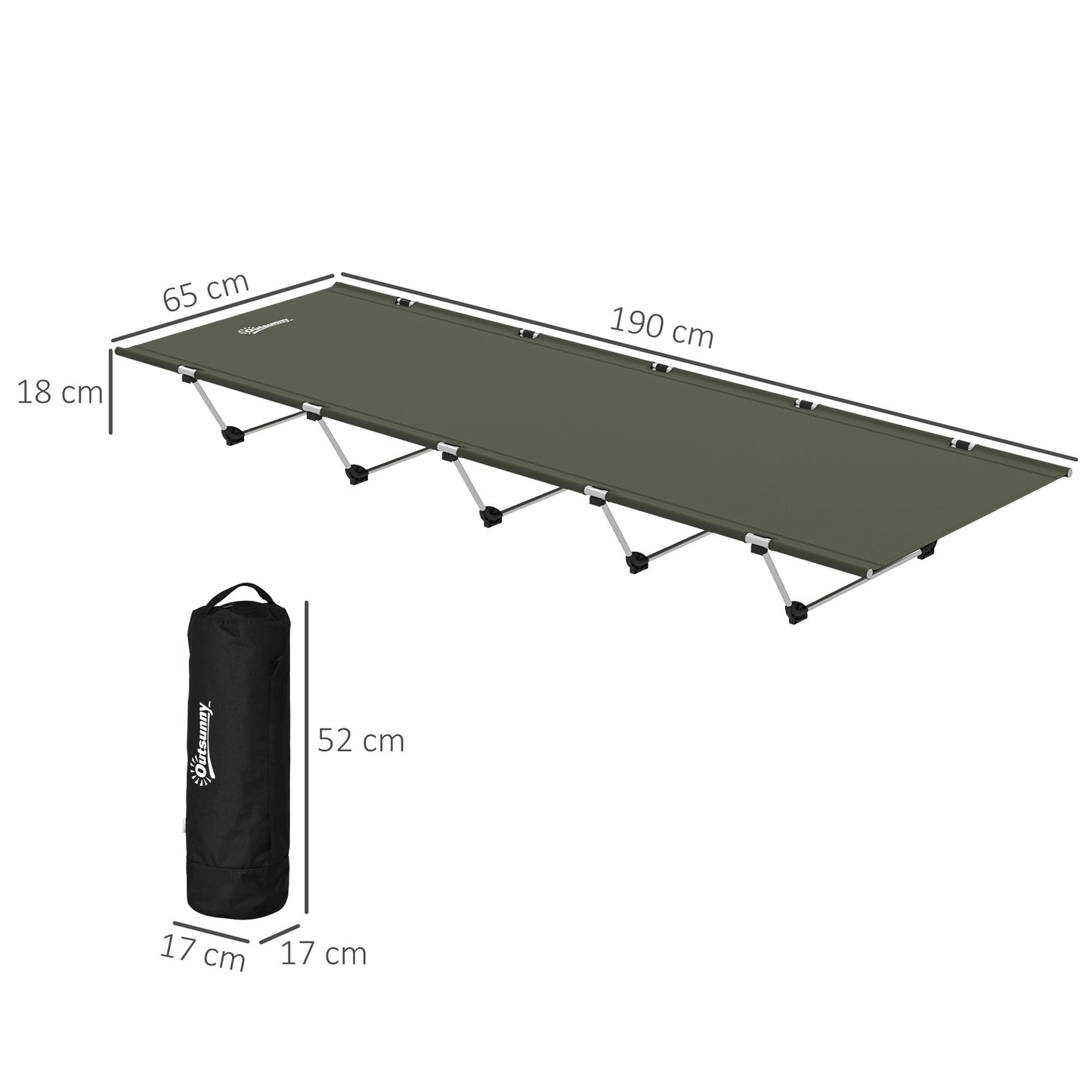 Outsunny Lightweight Camping Bed, Aluminium Portable Camp Cot w/ Strong Support 150kg and Carry Bag for Camping