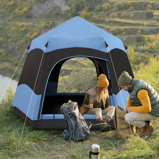 Outsunny Six Man Hexagon Camping Tent with Hang Hook and Carry Bag