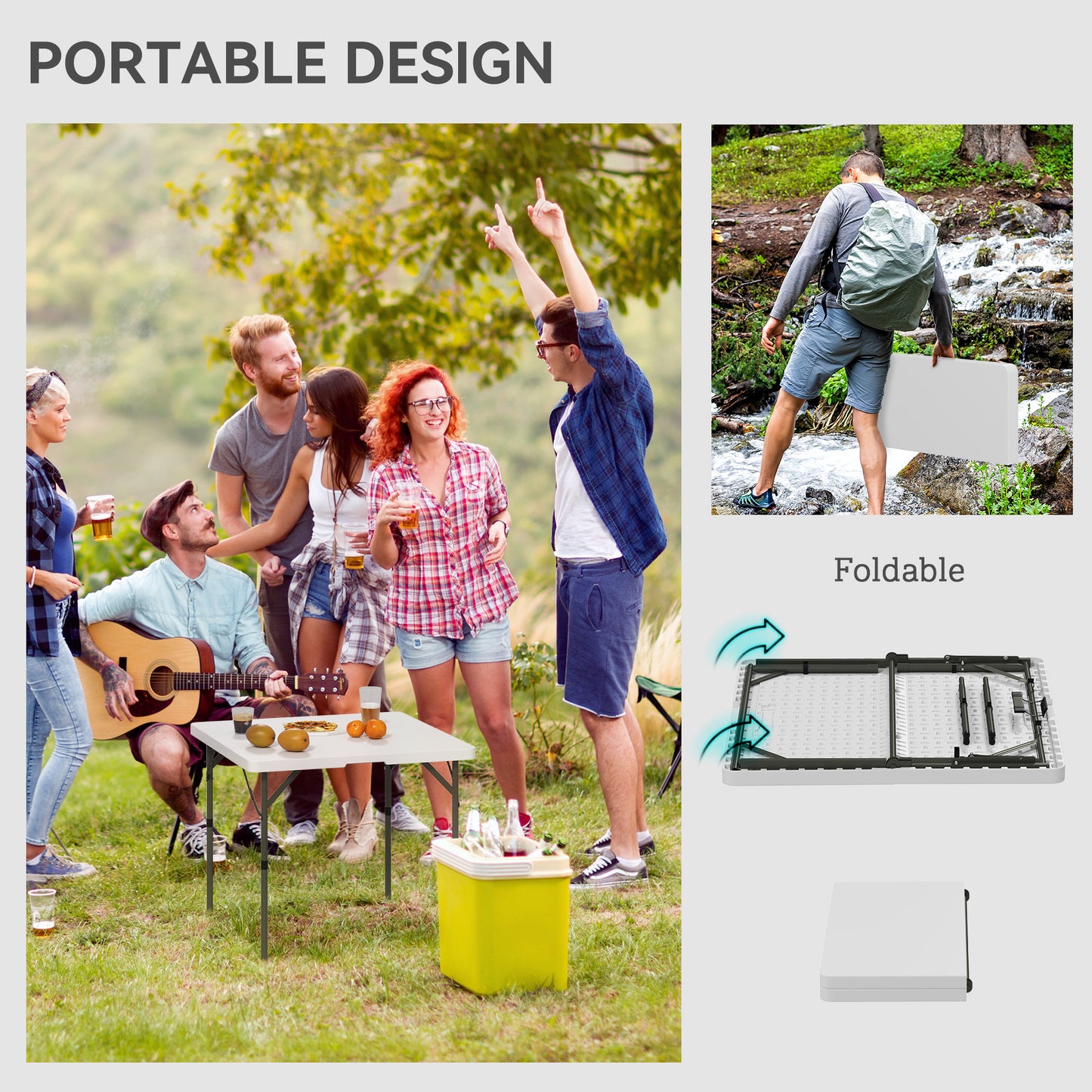 Outsunny 3ft Folding Camping Table, Heavy Duty Picnic Table with 2 Adjustable Height for Indoor Outdoor Garden, Party, BBQ
