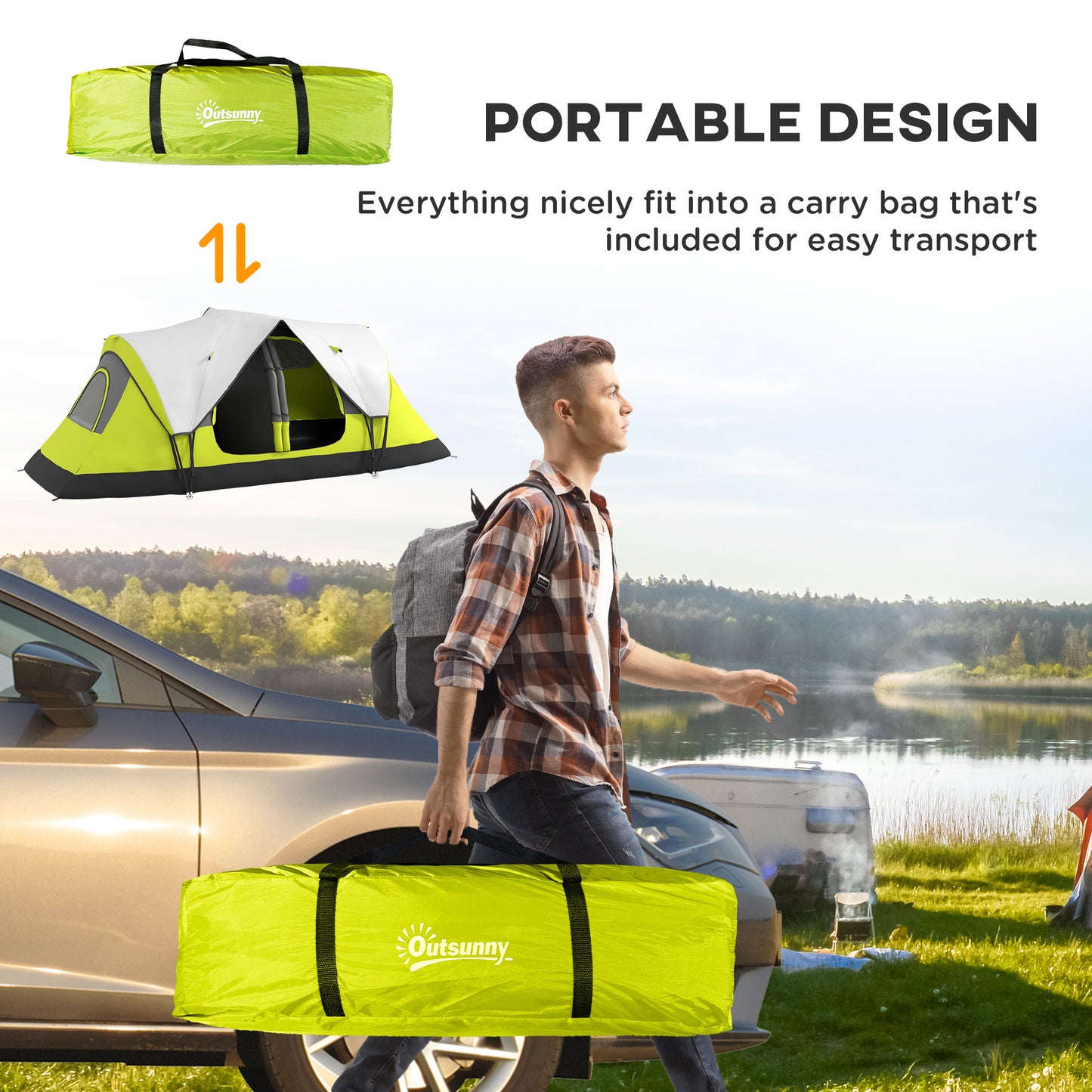 Outsunny Camping Tent for 6-8 Man with 2000mm Waterproof Rainfly and Carry Bag for Fishing Hiking Festival