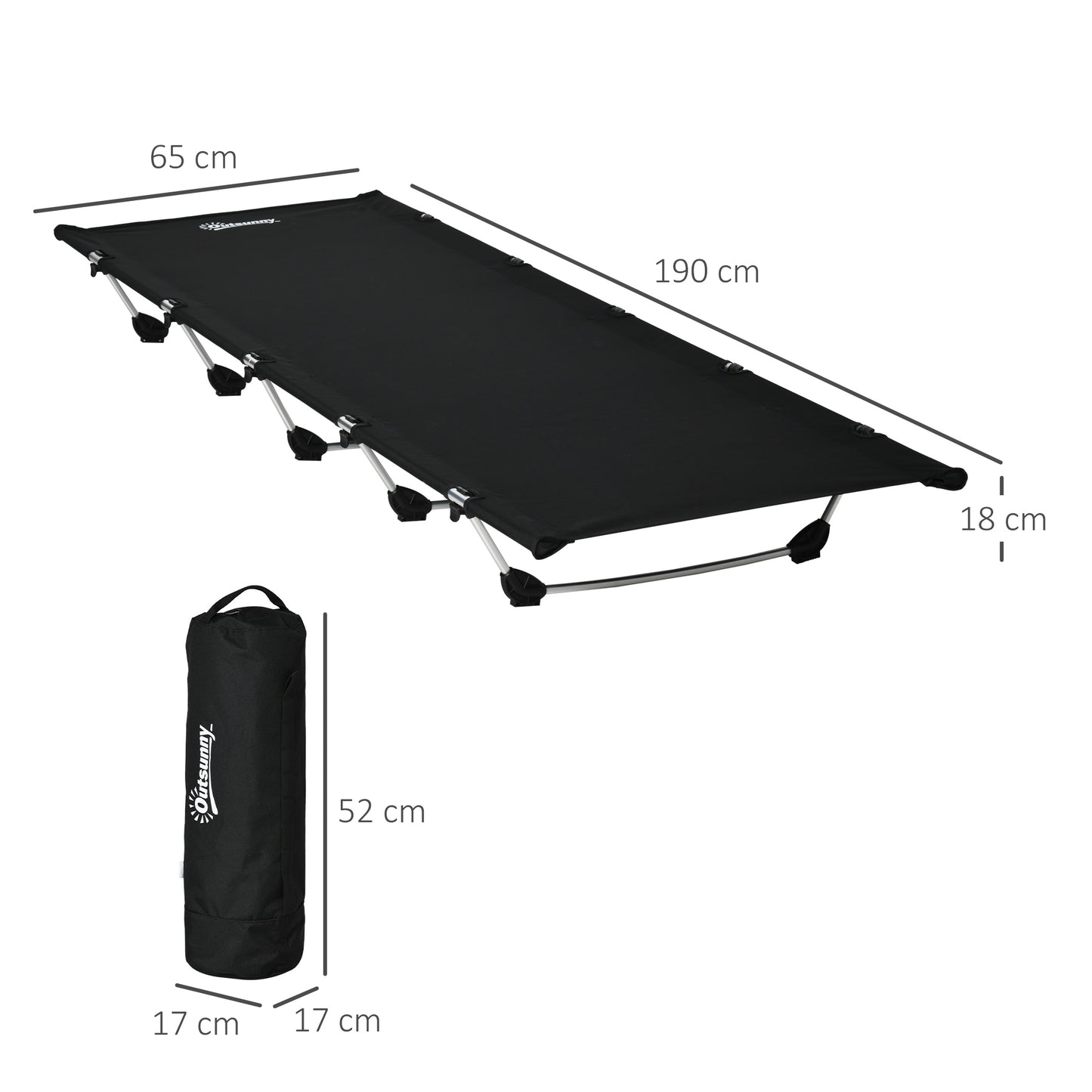 Outsunny Lightweight Camping Bed, Aluminium Portable Camp Cot w/ Strong Support 150kg and Carry Bag for Camping