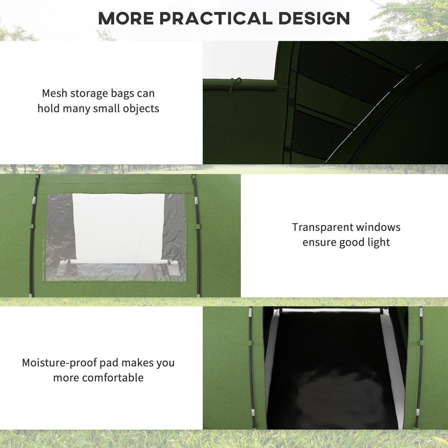 Outsunny 4-6 Man Camping Tent with Living Area and 2 Bedrooms, Hiking Sun Shelter, UV Protection Tunnel Tent