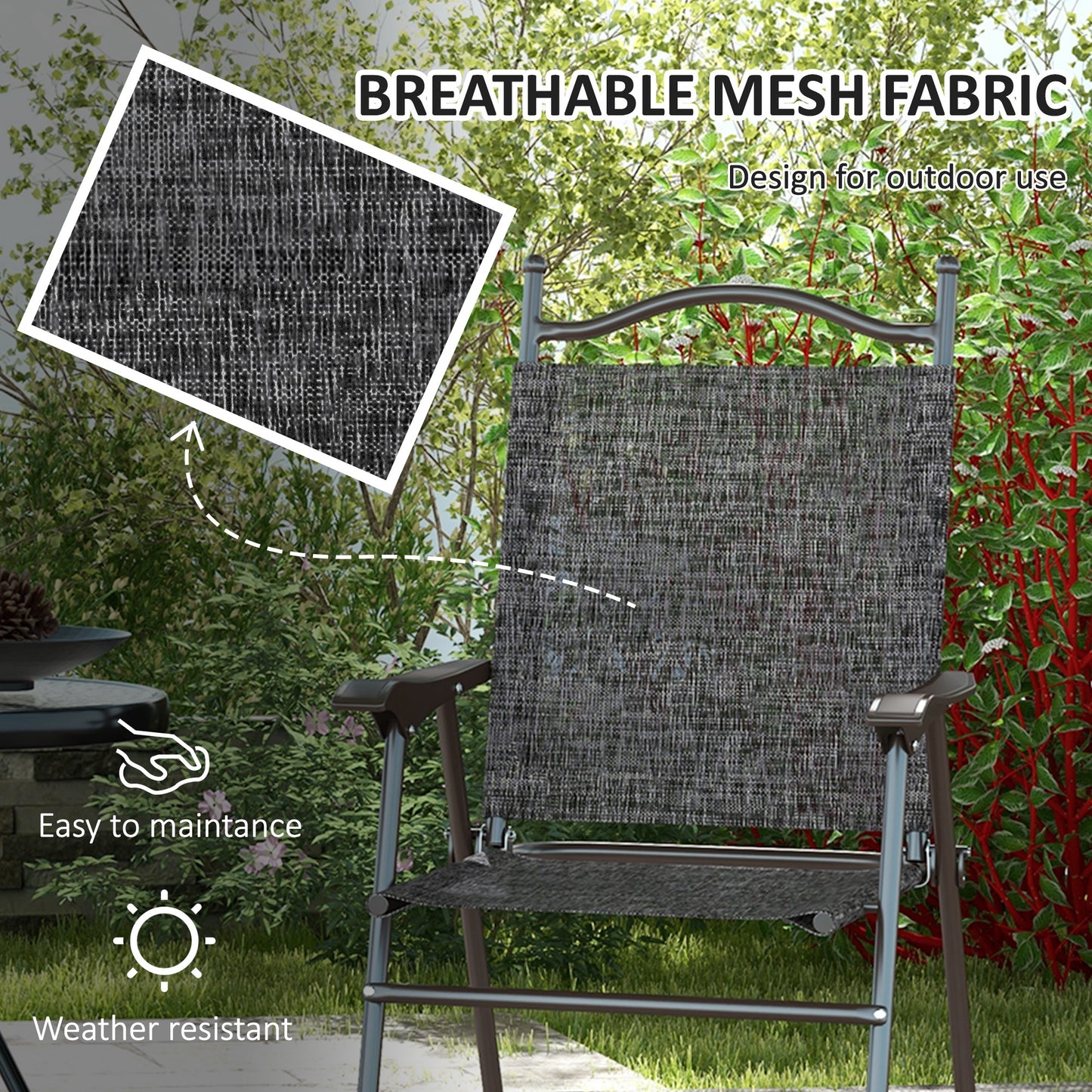 Outsunny Set of Two Folding Garden Chairs, with Fabric Mesh Seats
