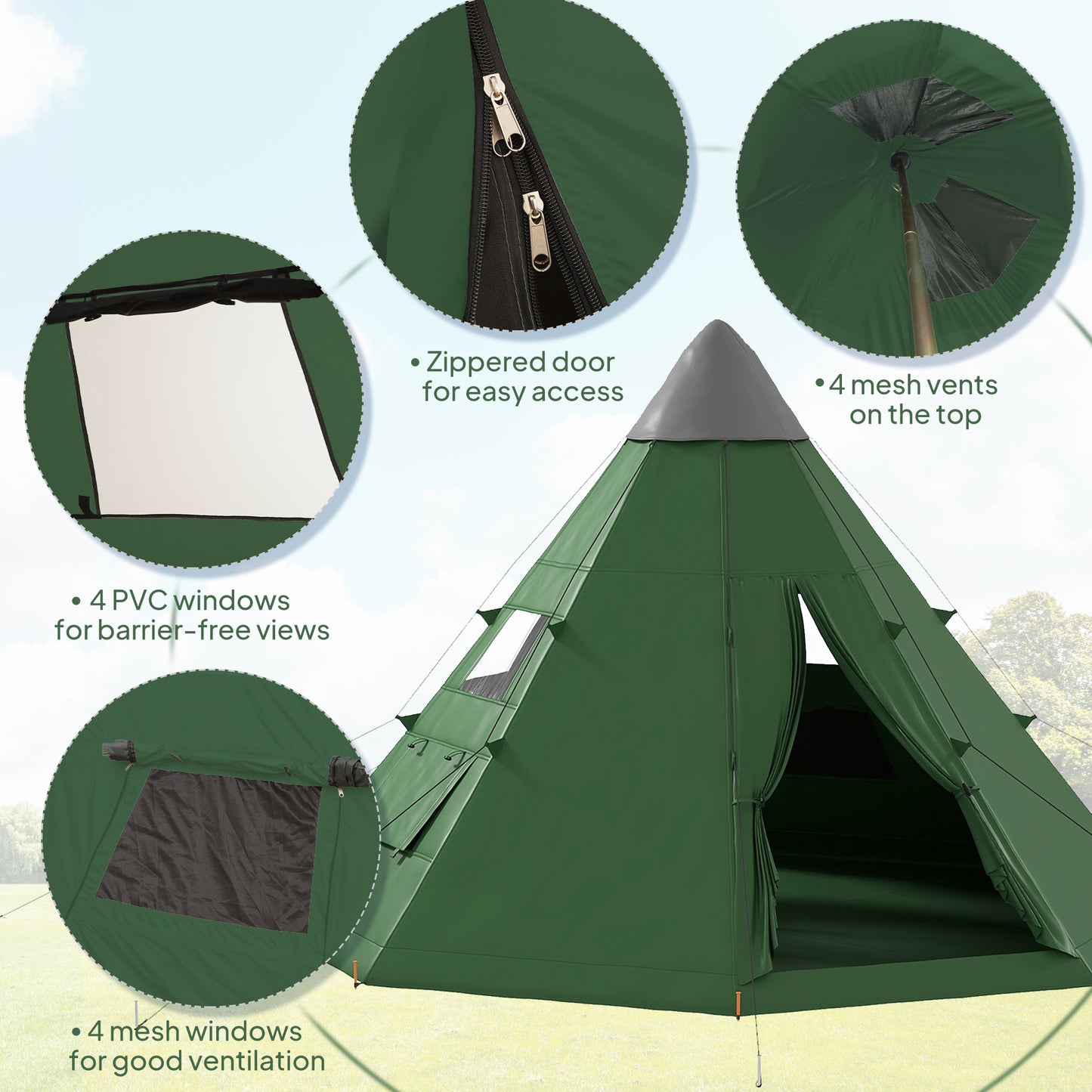 Outsunny 6 Men Tipi Tent with Carry Bag