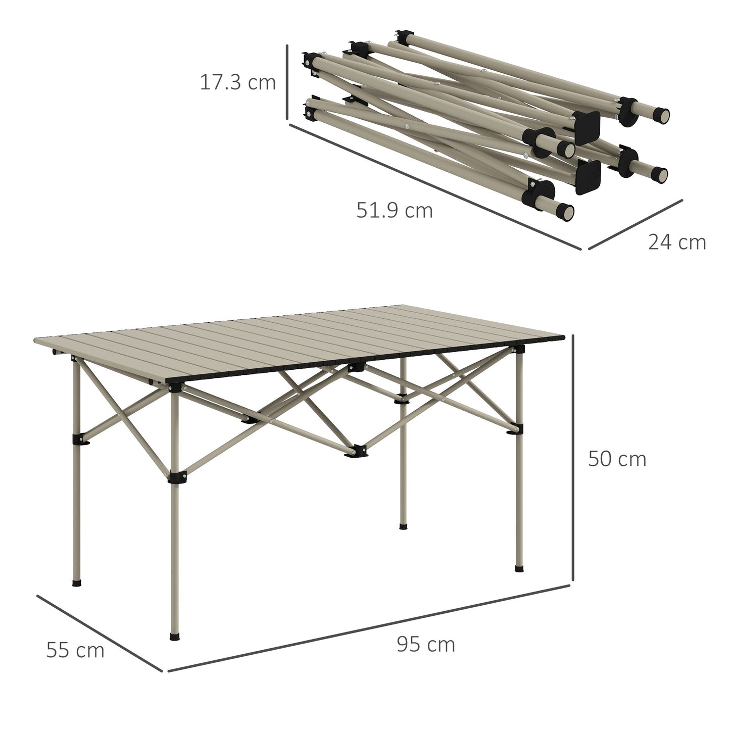 Outsunny Two-Seater Portable Aluminium Table, with Roll-Up Tabletop and Bag