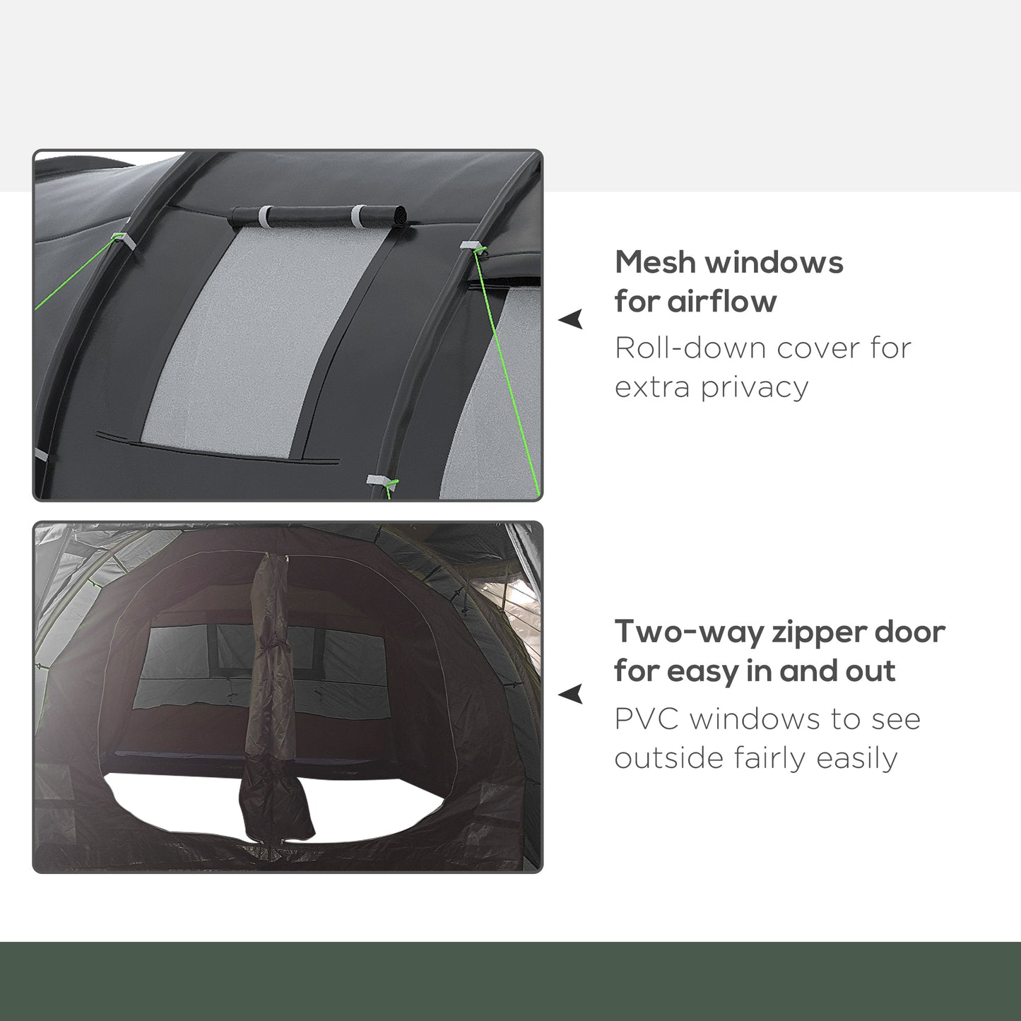 Outsunny 3-4 Man Tunnel Tent, Two Room Camping Tent with Windows and Covers, Portable Carry Bag, for Fishing, Hiking, Sports, Festival