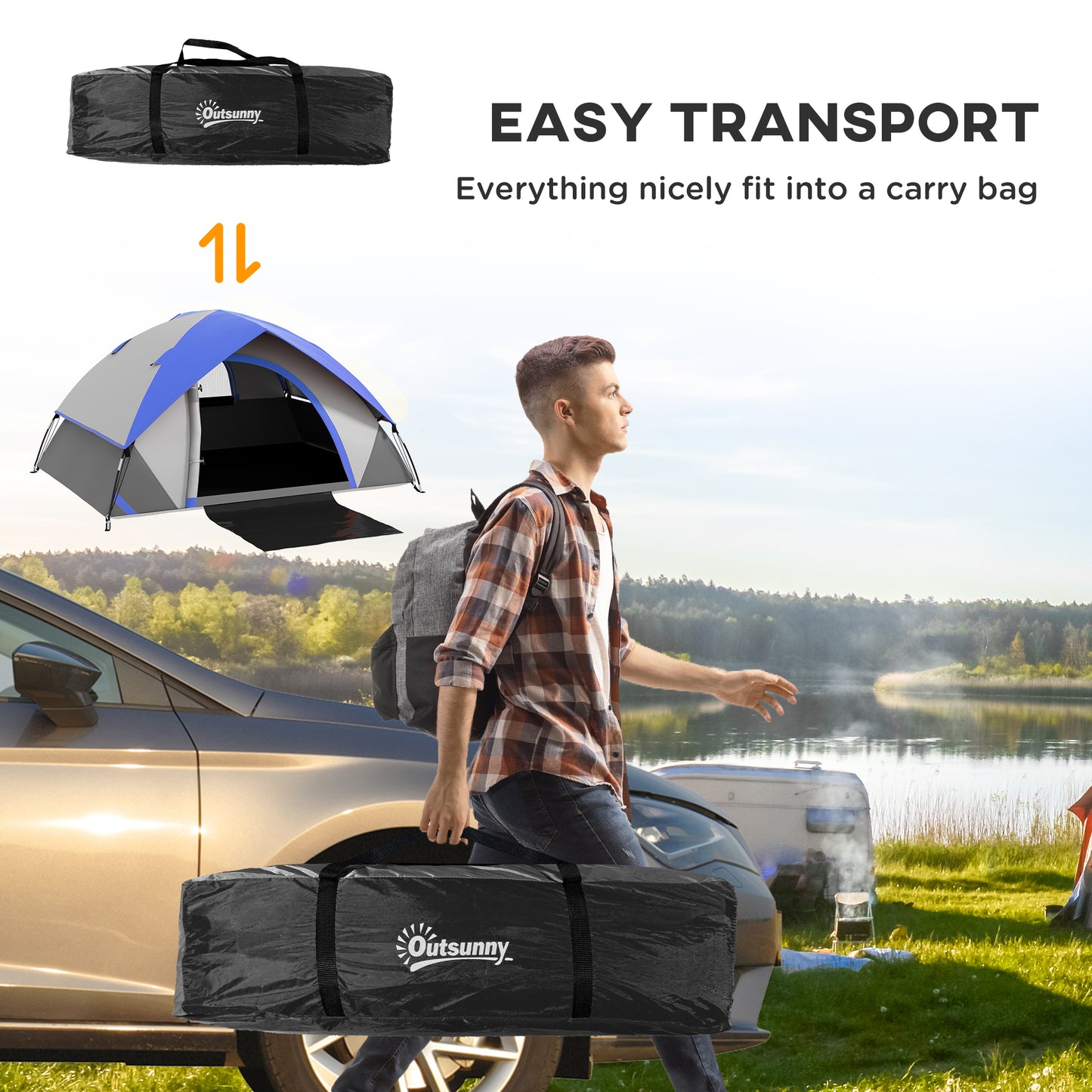 Outsunny Two Man Single Room Dome Tent, with Accessories