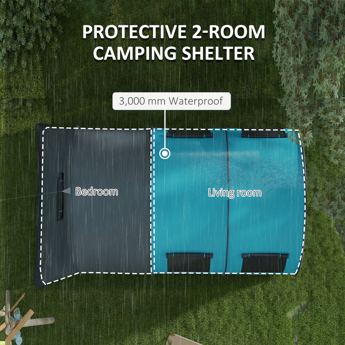 Outsunny Six Man Duo Room Tunnel Tent, with Accessories