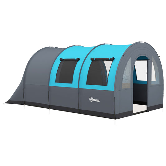 Outsunny Six Man Duo Room Tunnel Tent, with Accessories