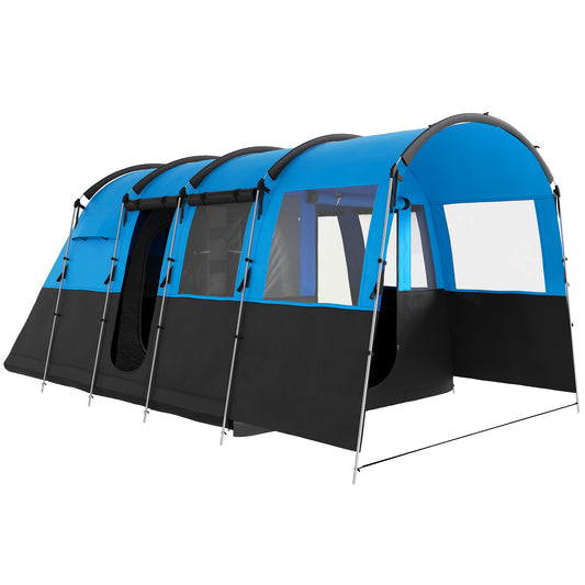 Outsunny 8-Person Camping Tent, Waterproof Family Tent, Tunnel Design, 4 Large Windows, Sleeping Cabins 3000mm Water Column