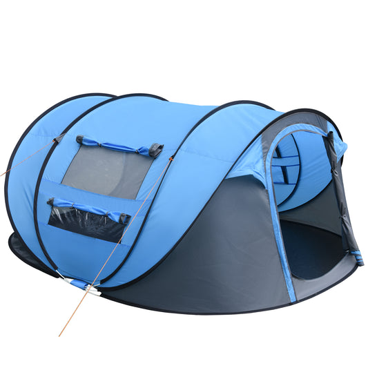 Outsunny 4-5 Person Pop-up Camping Tent Family Tent w/ 2 Mesh Windows & PVC Windows Portable Carry Bag for Outdoor Trip